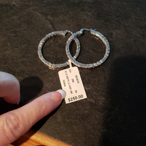 Tiara Fuzion Inside Outside CZ Hoop Earrings 925 - Picture 2 of 3